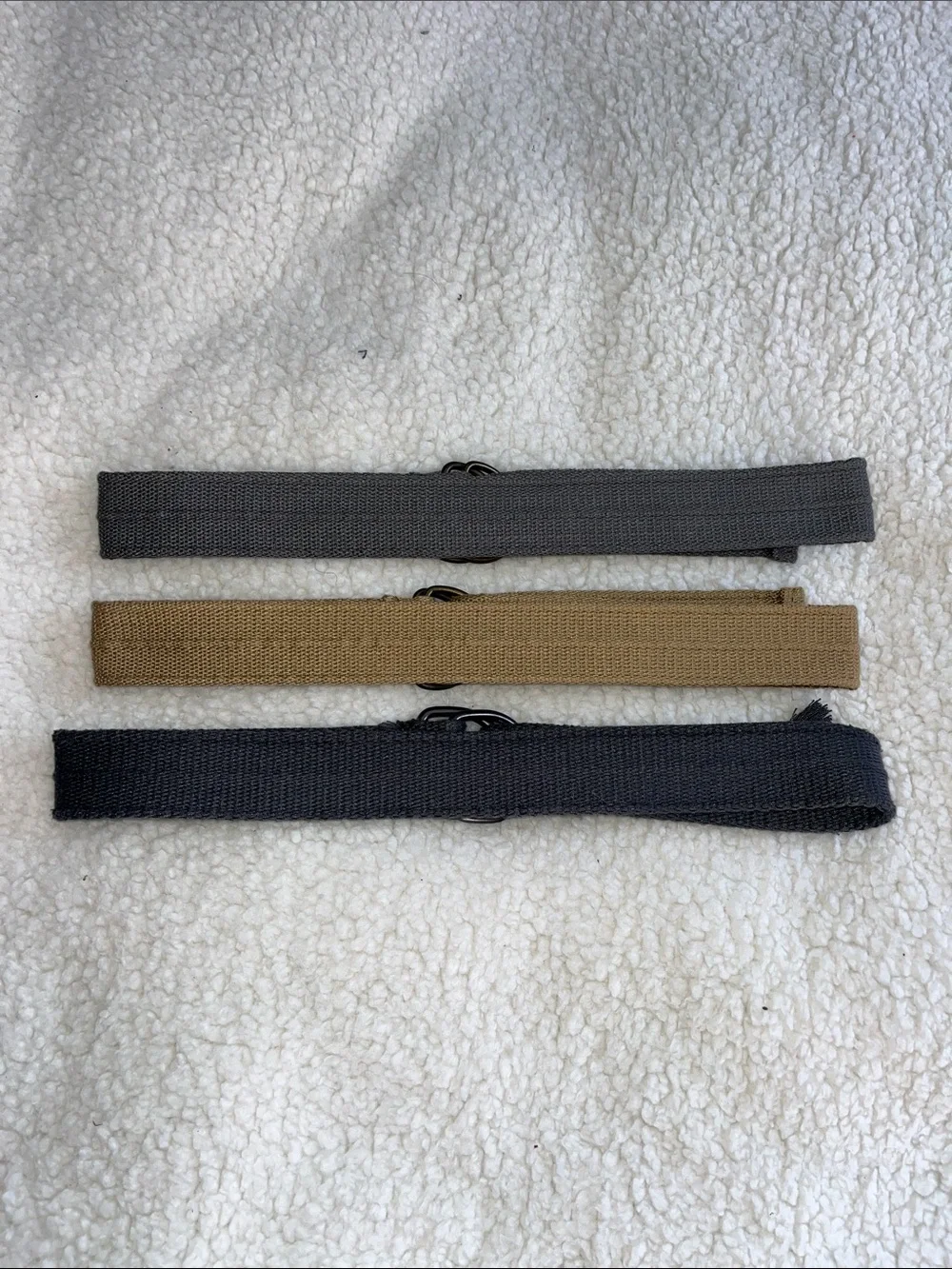 Set of 3 Canvas D-Ring Belts in Dark Grey, Smoke and Tan, Size 12-14